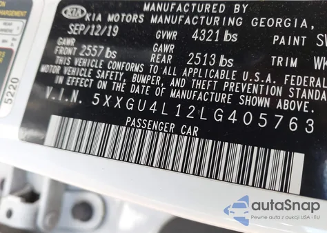 2020 Kia Optima Ex Premium from USA, damaged, VIN 5XXGU4L12LG405763